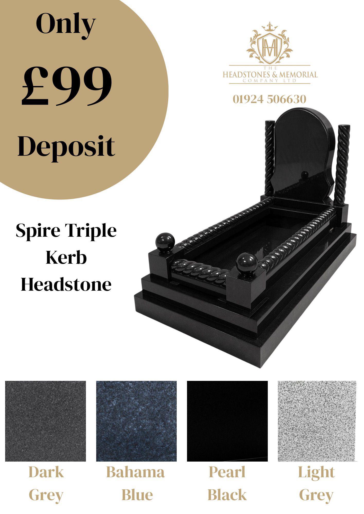 Spire Triple Kerb Headstone